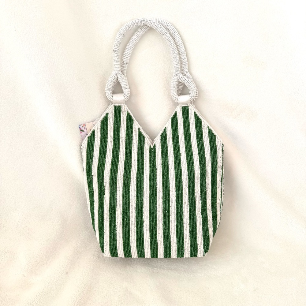 Viral Beaded Green & White Striped Martini Bag - Picture 4 of 6